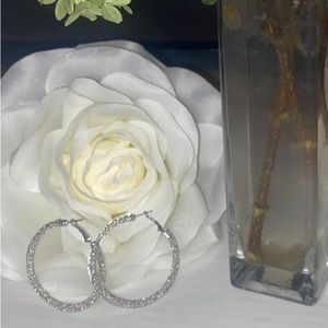 Guess Silver Textured Circle Hoop Earrings